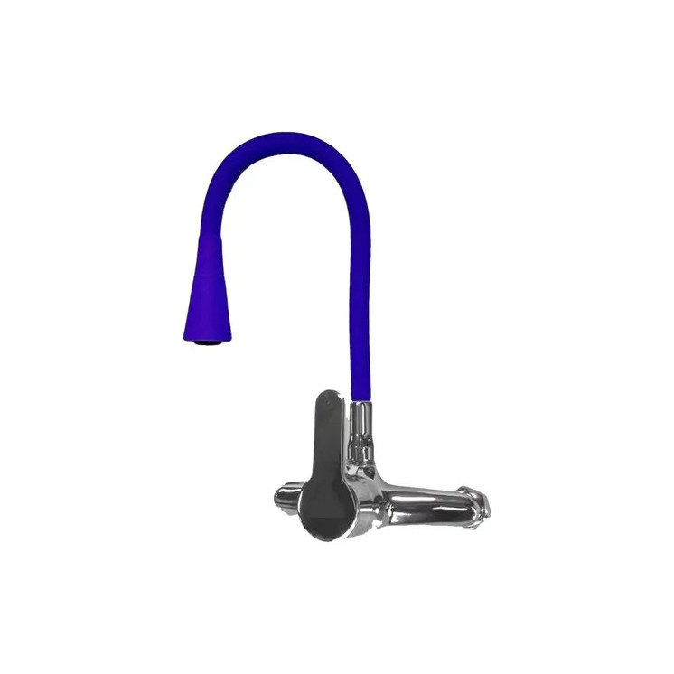 MEZCLADORA MONOCOMANDO PARED CON PICO FLEXIBLE AZUL