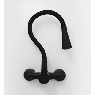 MEZCLADORA MONOCOMANDO PARED NEGRA CON PICO FLEXIBLE