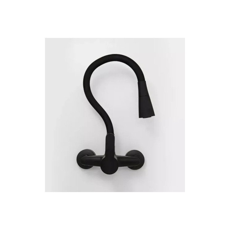 MEZCLADORA MONOCOMANDO PARED NEGRA CON PICO FLEXIBLE