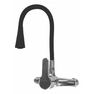 MEZCLADORA MONOCOMANDO PARED CON PICO FLEXIBLE NEGRO