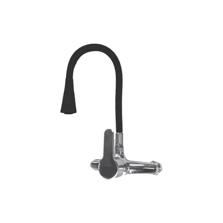 MEZCLADORA MONOCOMANDO PARED CON PICO FLEXIBLE NEGRO