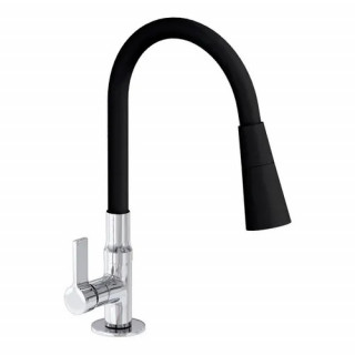 CANILLA MONOCOMANDO CROMADA CON PICO FLEXIBLE NEGRO