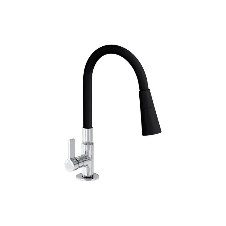 CANILLA MONOCOMANDO CROMADA CON PICO FLEXIBLE NEGRO