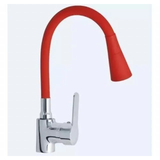 CANILLA MONOCOMANDO CROMADA CON PICO FLEXIBLE ROJO