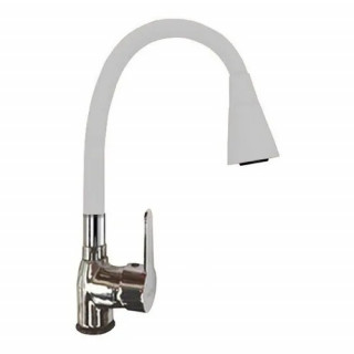 CANILLA MONOCOMANDO CROMADA CON PICO FLEXIBLE BLANCO