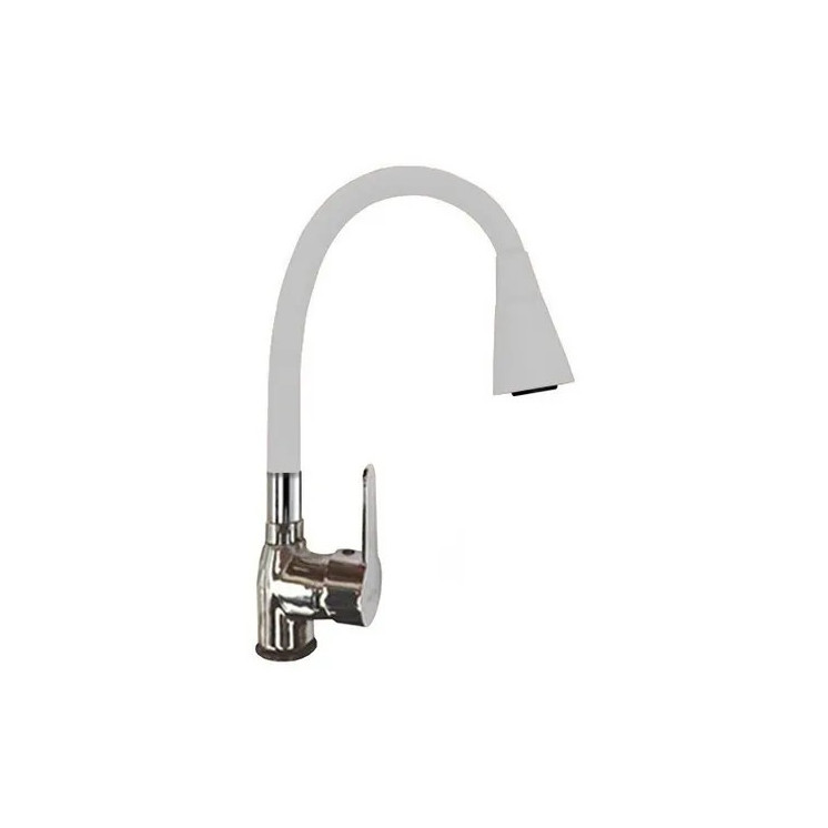 CANILLA MONOCOMANDO CROMADA CON PICO FLEXIBLE BLANCO