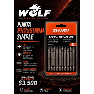 PUNTA PH2 SIMPLE (X10 PCS) LARGO: 50MM ZHIWEI