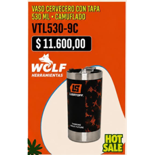 VASO CERVECERO CON TAPA 530ML - CAMUFLADO