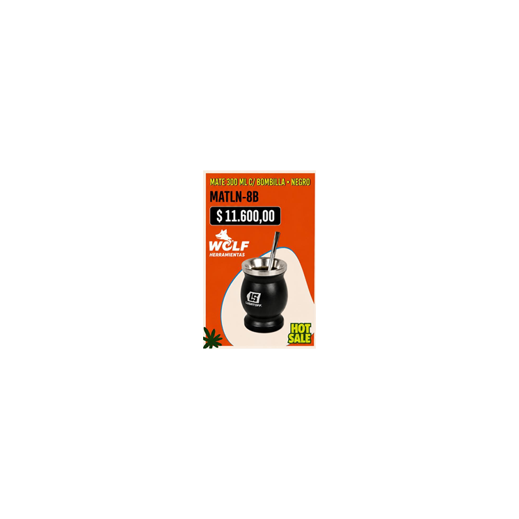 MATE 300ML C/BOMBILLA - NEGRO