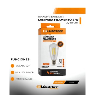 LAMPARA FILAMENTO TRANSPARENTE 8W ST64 LUSQTOFF