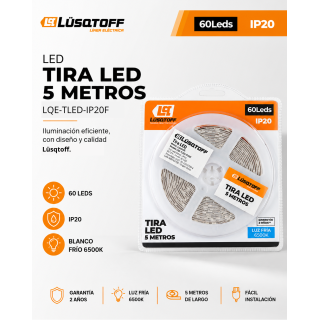 TIRA LED LUZ FRIA  DE 5 METROS 6500K